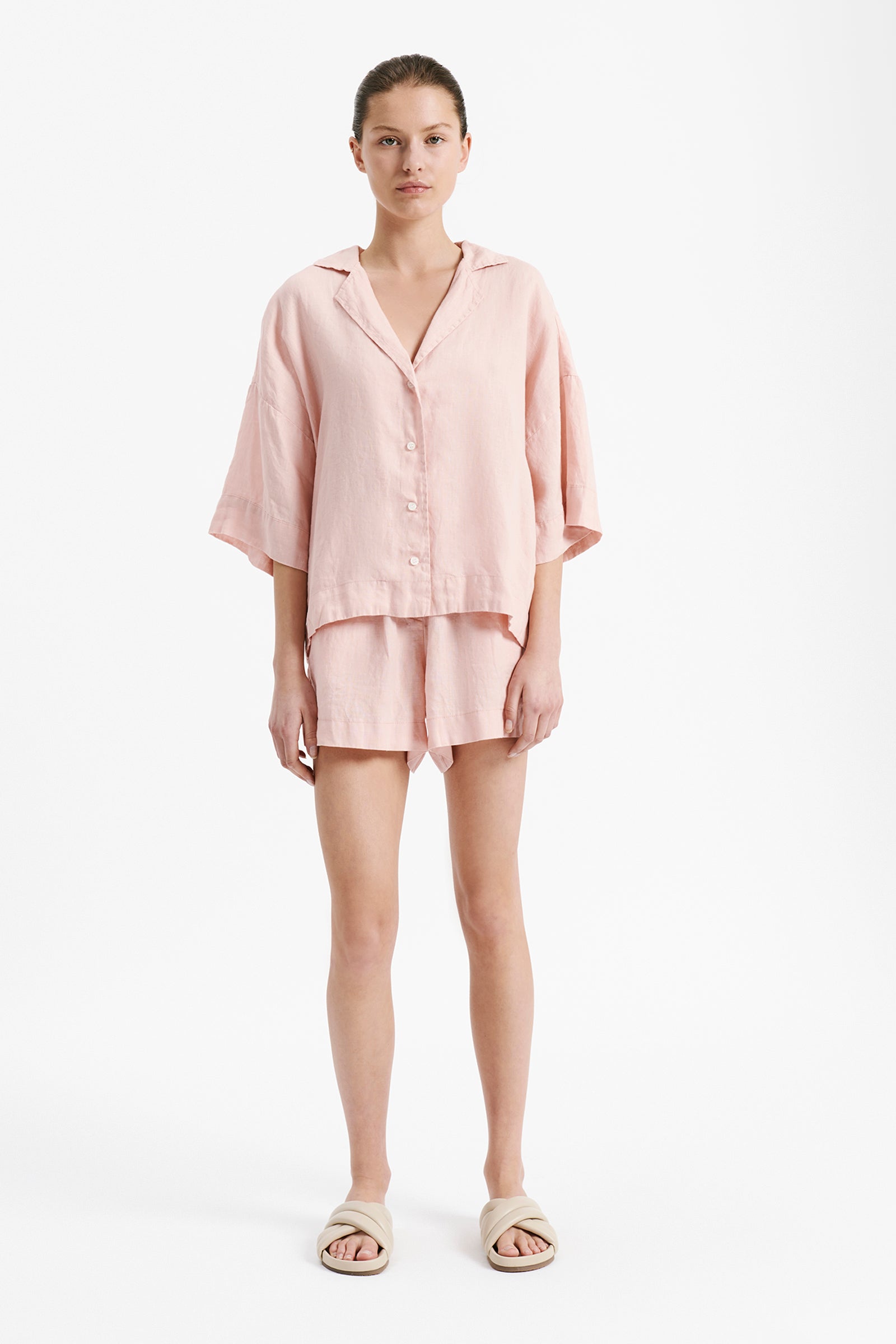 Nude Lucy Lounge Linen Short In A Light Pink Guava Colour 