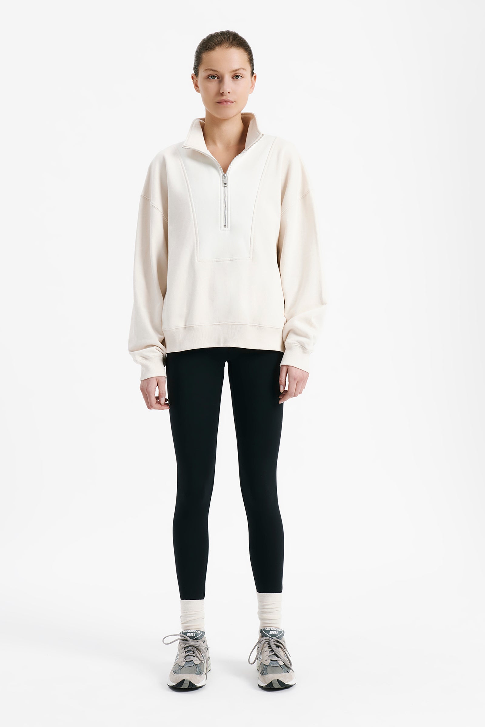 Nude Lucy Nude Active Contrast Zip Sweat In White Cloud 