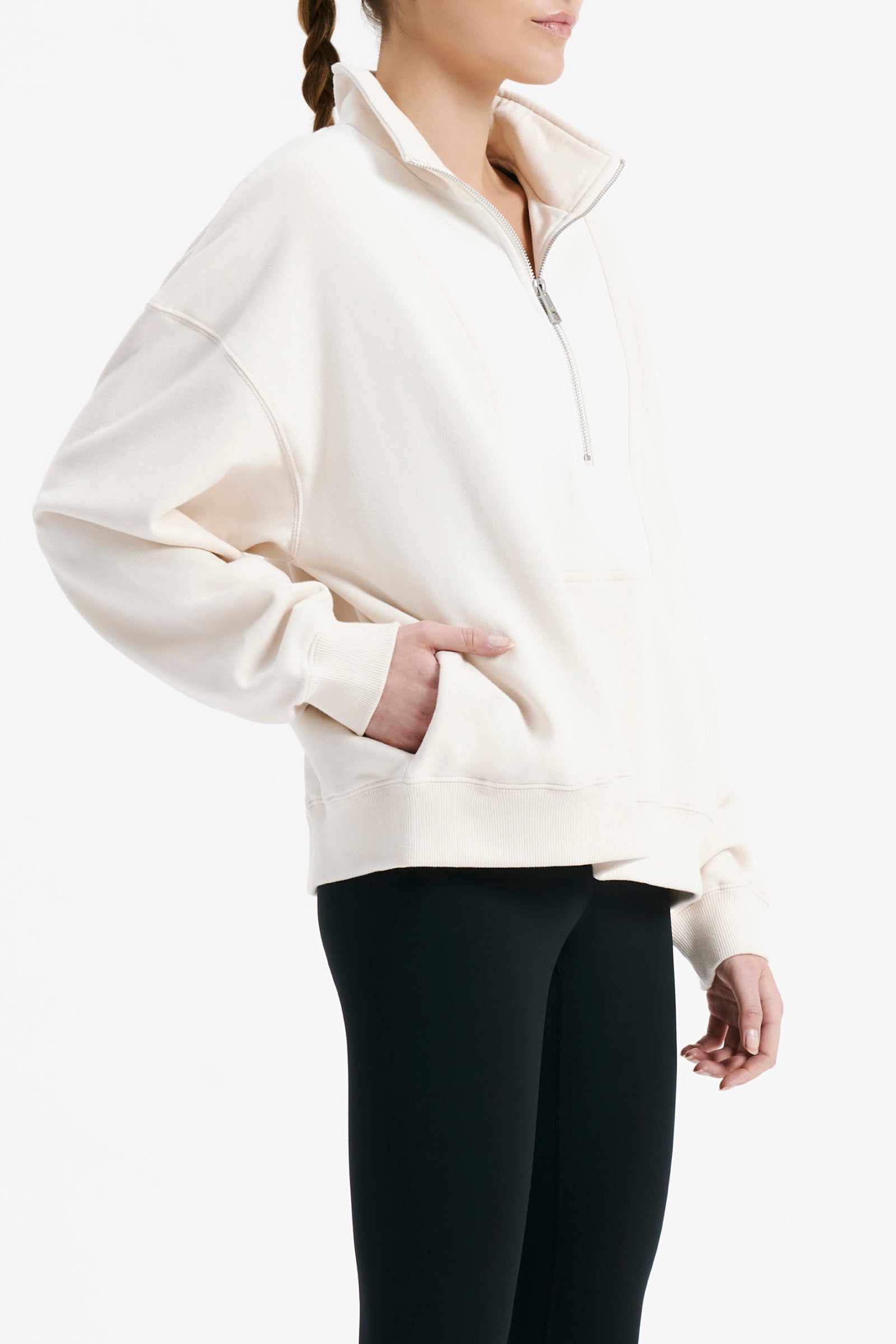 Nude Lucy Nude Active Contrast Zip Sweat In White Cloud 