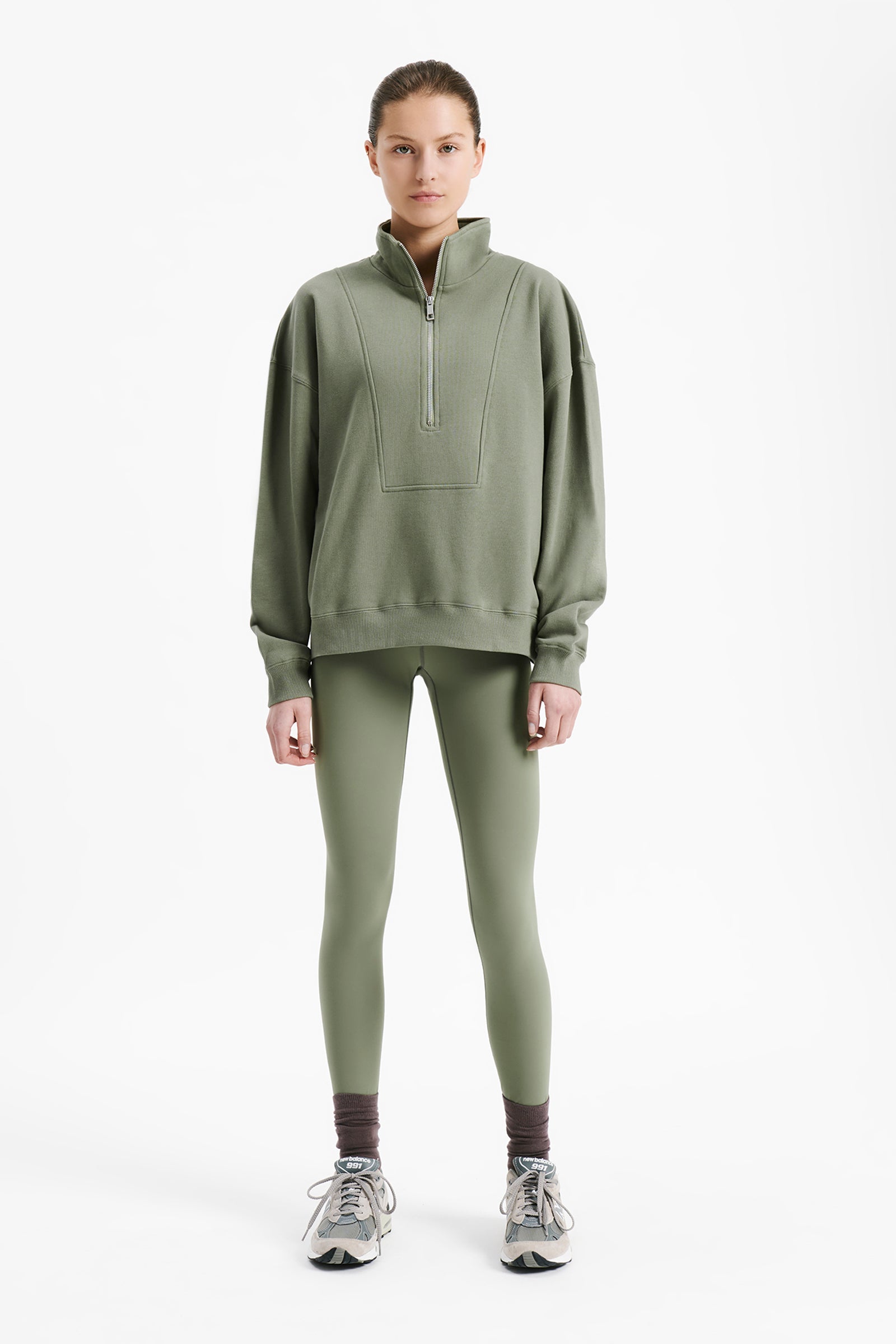 Nude Lucy Nude Active Quarter Zip Sweat In A Green Willow Colour 