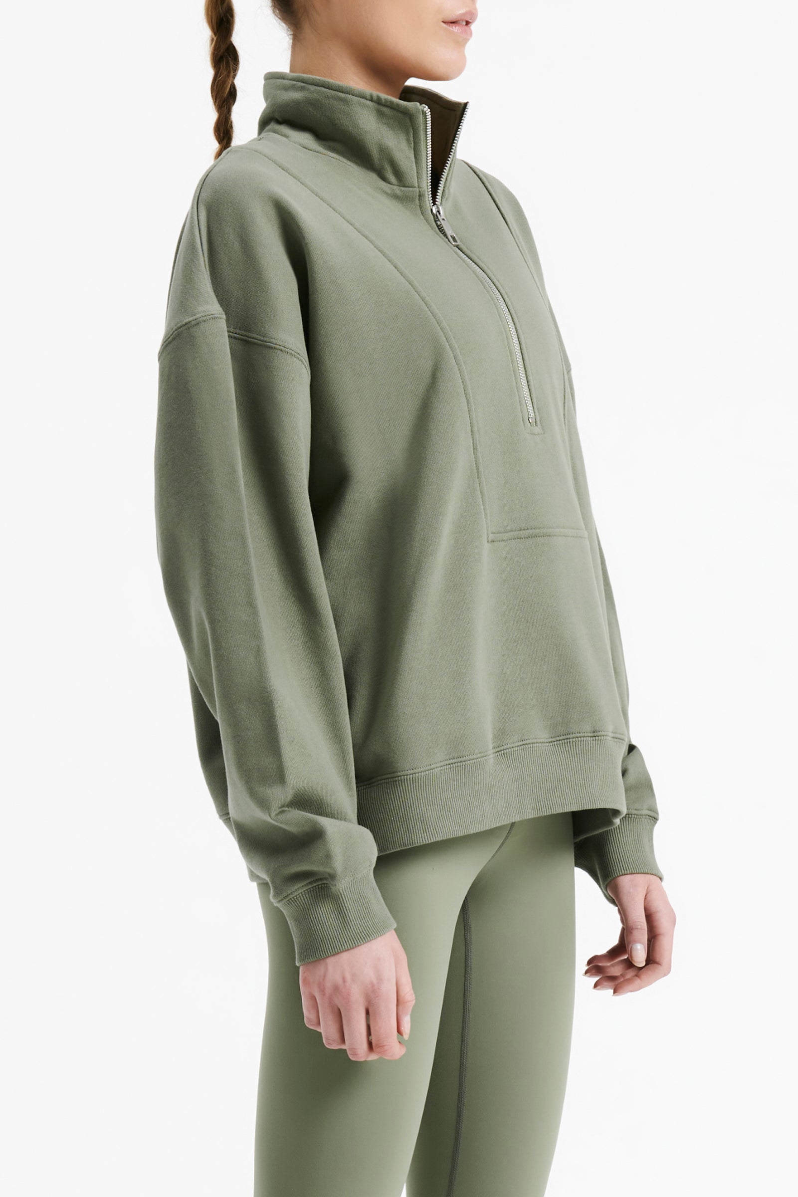 Nude Lucy Nude Active Quarter Zip Sweat In A Green Willow Colour 