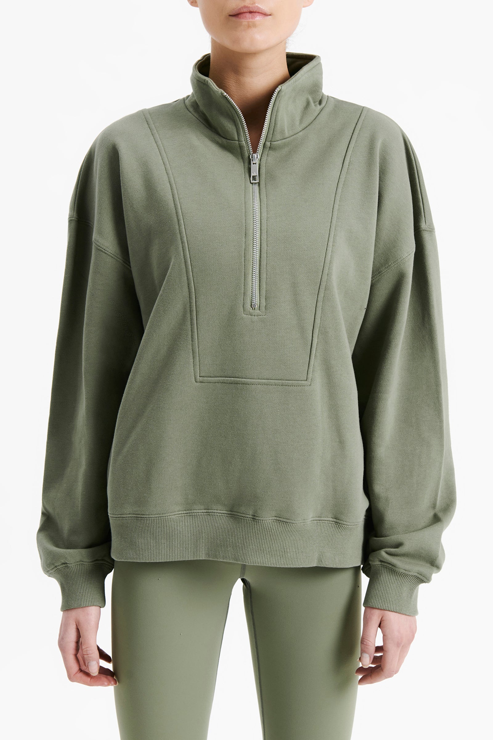 Nude Lucy Nude Active Quarter Zip Sweat In A Green Willow Colour 