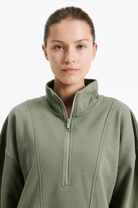 Nude Lucy Nude Active Quarter Zip Sweat In a Green Willow Colour