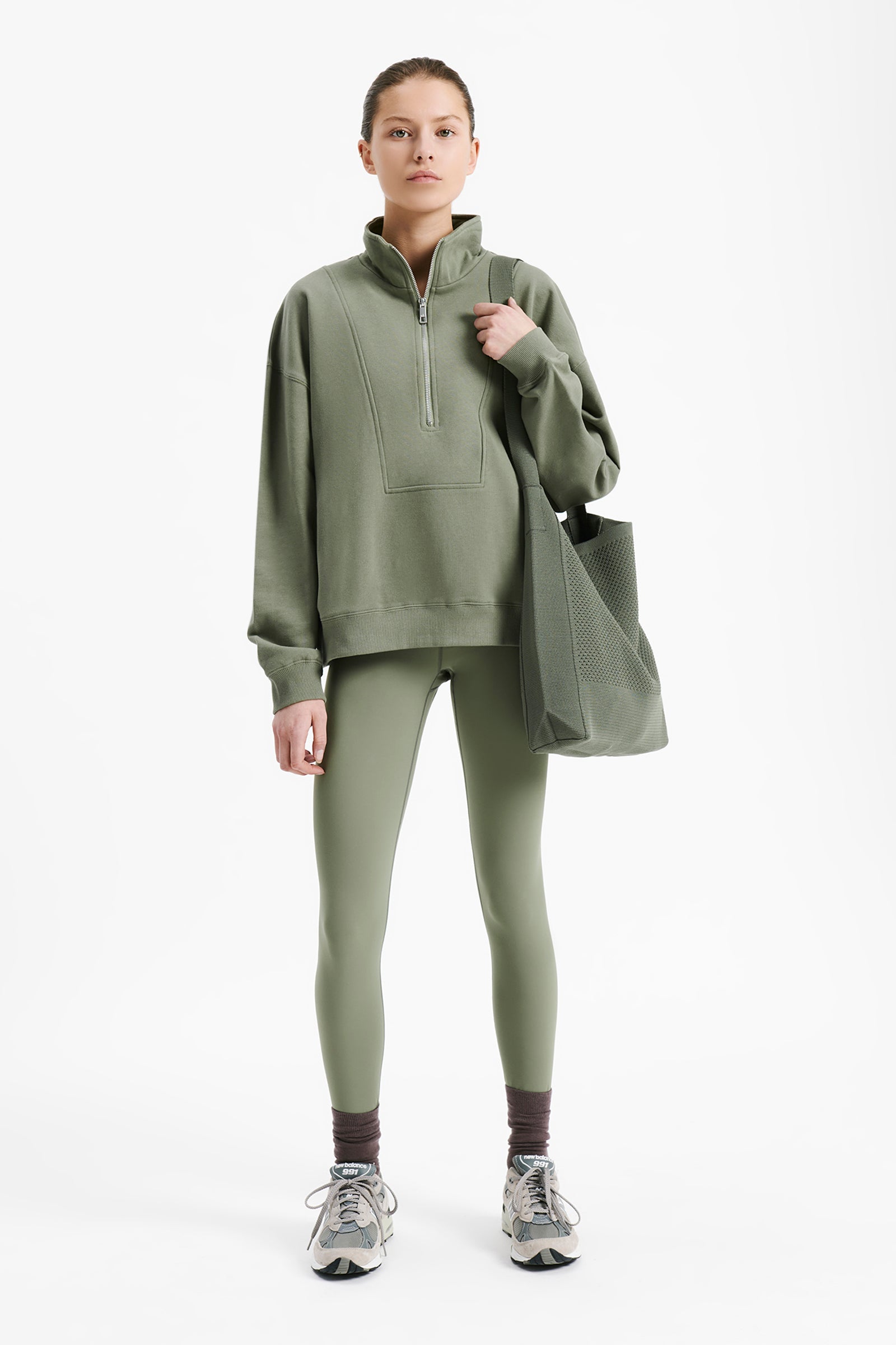 Nude Lucy Nude Active Quarter Zip Sweat In A Green Willow Colour 