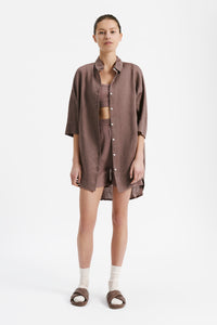 Nude Lucy Lounge Linen Longline Shirt in Soot