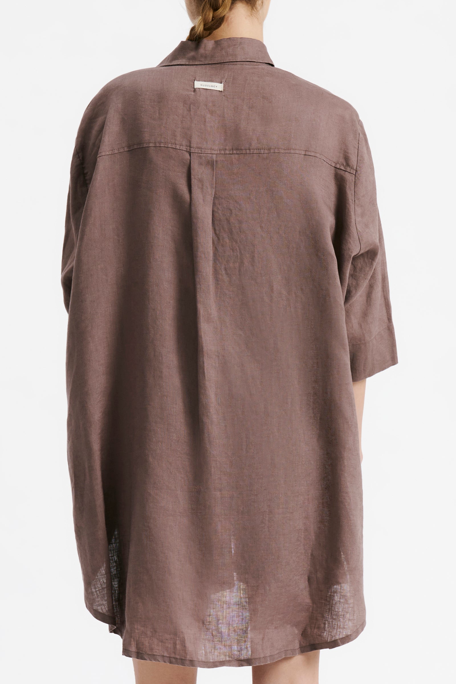 Nude Lucy Lounge Linen Longline Shirt In Soot 