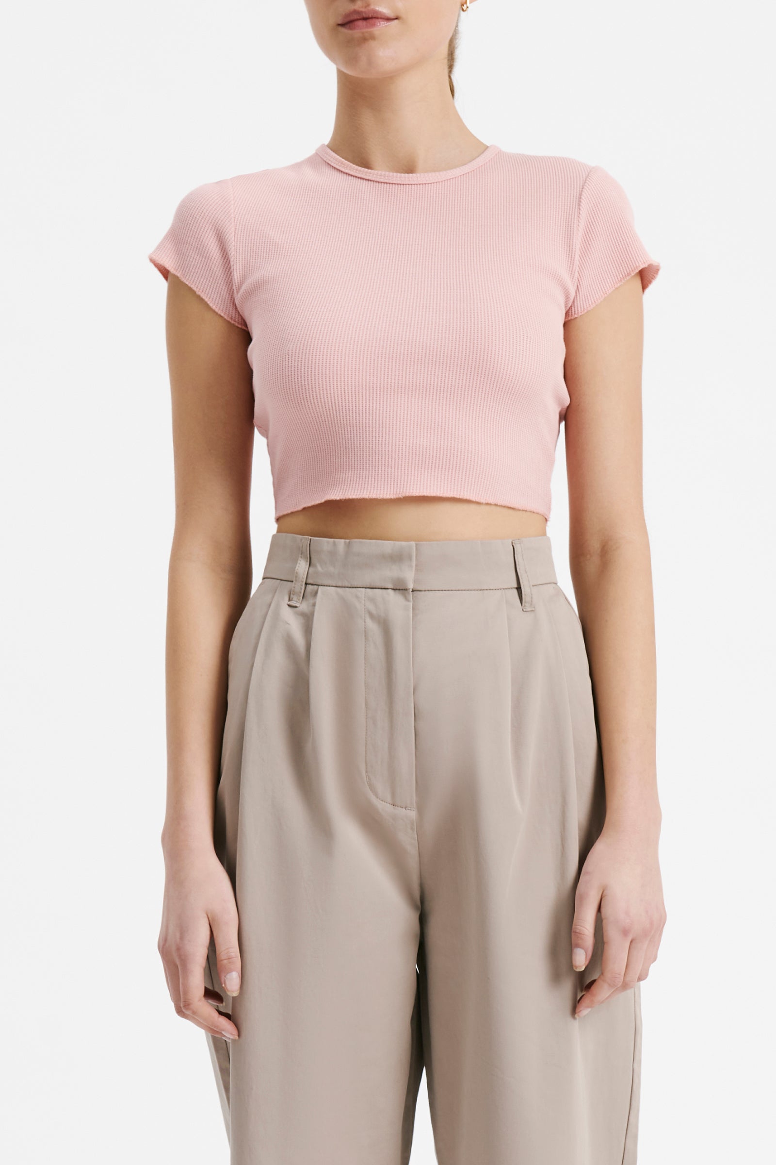 Nude Lucy Cameron Waffle Tee in a Light Pink Guava Colour