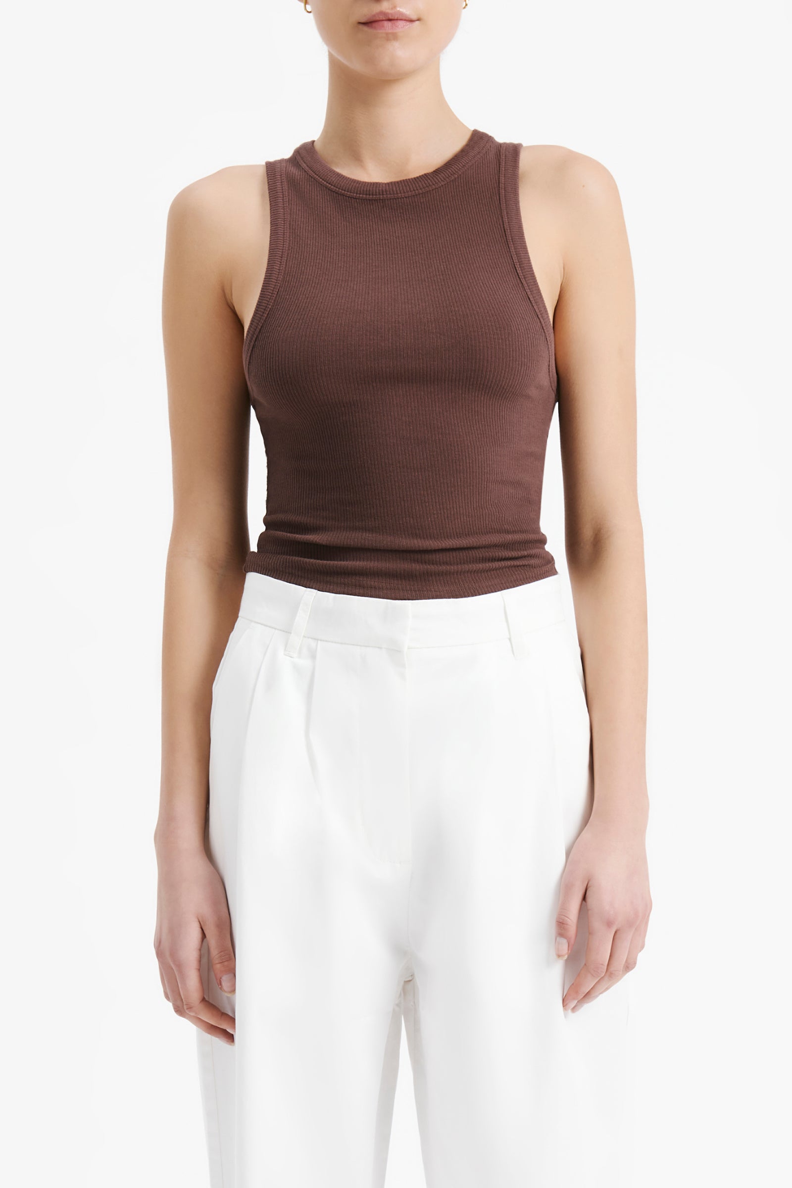 Nude Lucy Monroe Organic Rib Tank In A Brown Chocolate Cacao Colour 