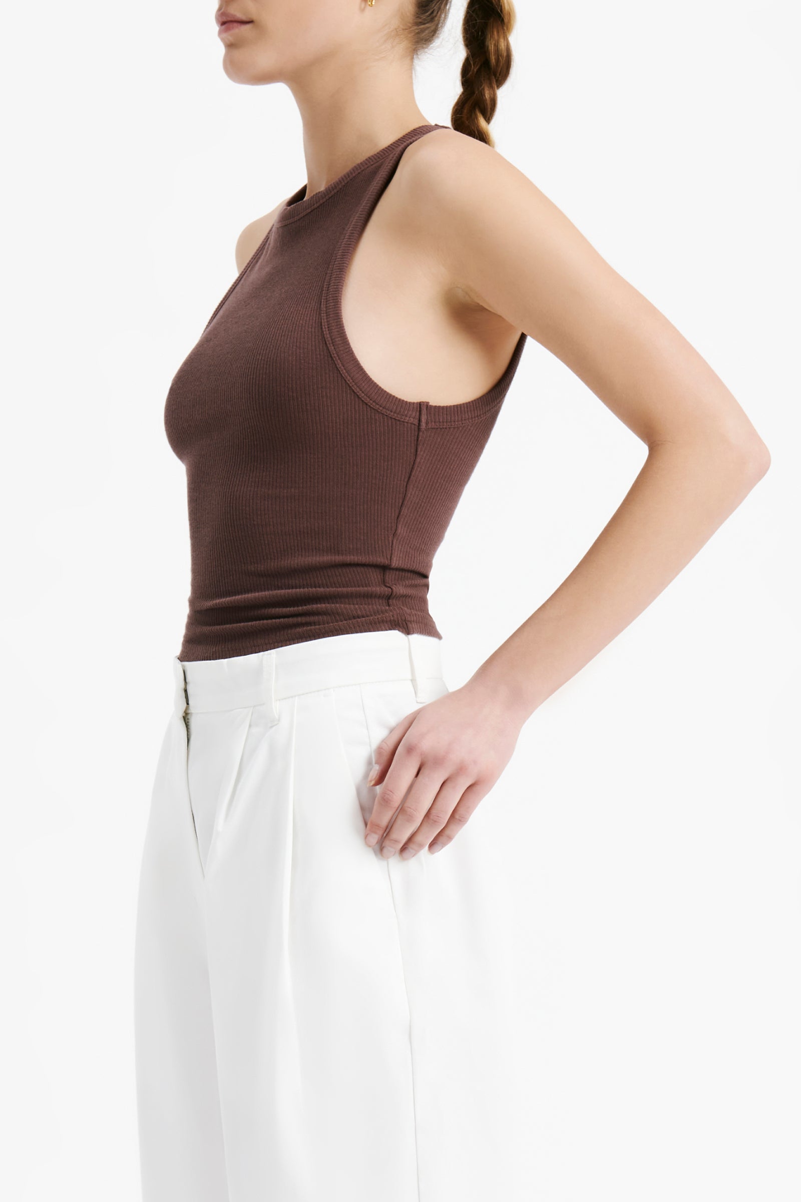 Nude Lucy Monroe Organic Rib Tank In A Brown Chocolate Cacao Colour 