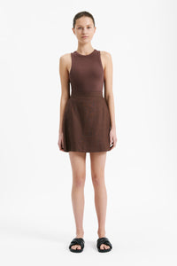 Nude Lucy Rynn Linen Mini Skirt in a Brown Chocolate Cacao Colour