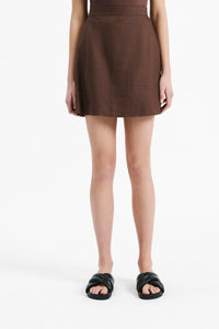 Nude Lucy Rynn Linen Mini Skirt in a Brown Chocolate Cacao Colour
