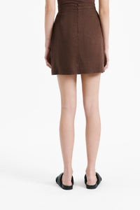 Nude Lucy Rynn Linen Mini Skirt in a Brown Chocolate Cacao Colour