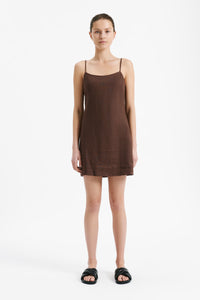 Nude Lucy Rynn Linen Mini Dress in a Brown Chocolate Cacao Colour