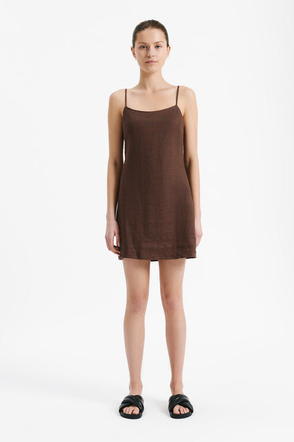 RYNN LINEN MINI DRESS-Cacao