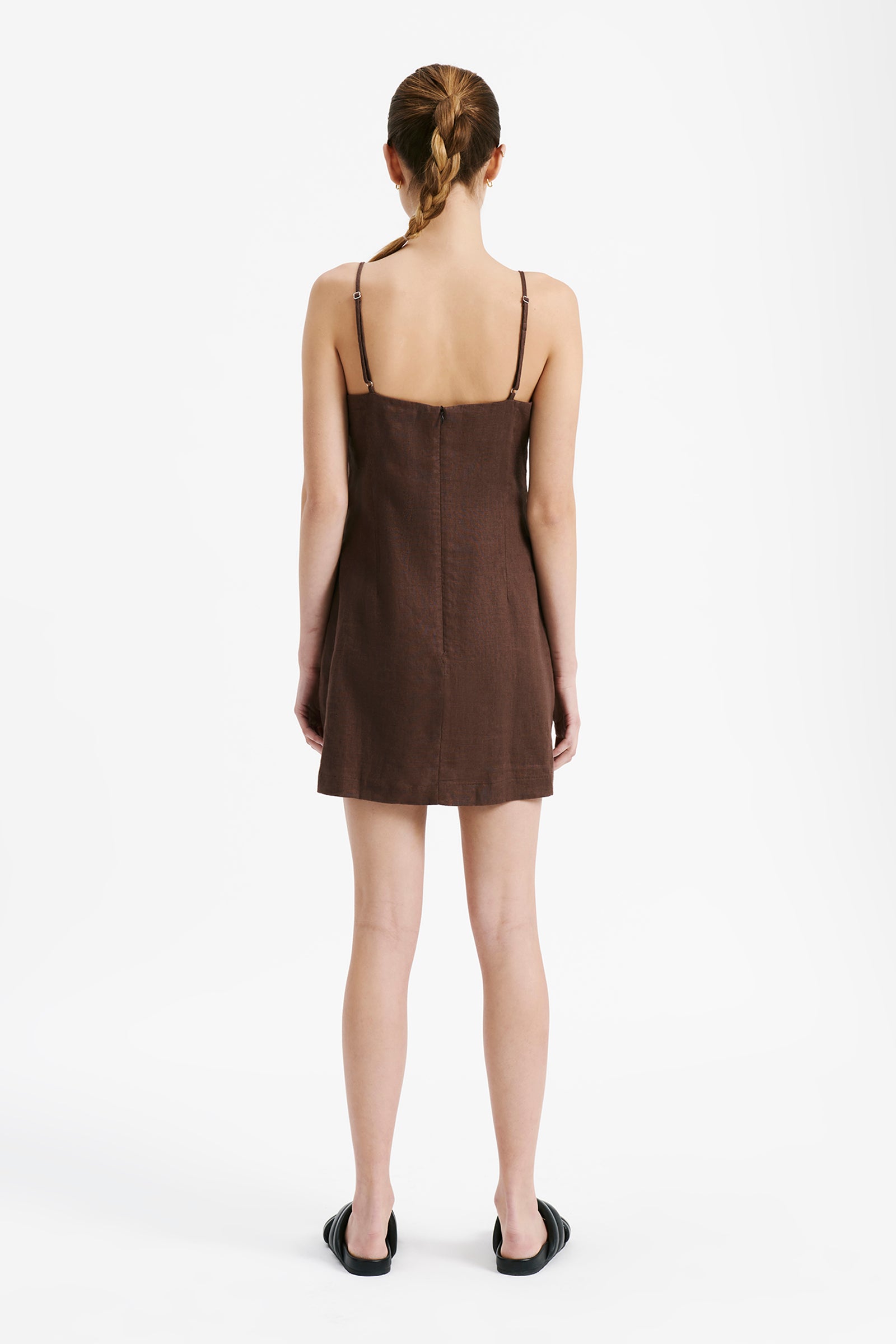 Nude Lucy Rynn Linen Mini Dress In A Brown Chocolate Cacao Colour 