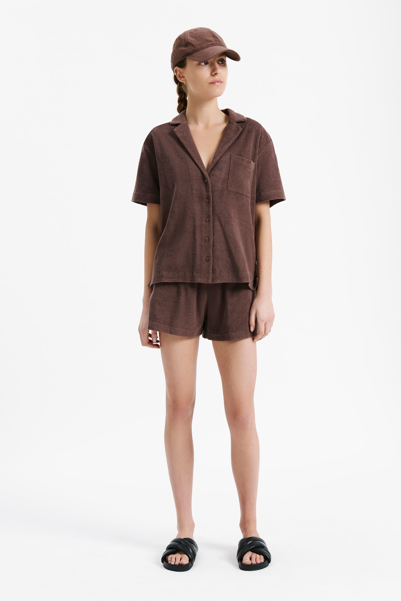 Nude Lucy Nude Terry Cap In A Brown Chocolate Cacao Colour 