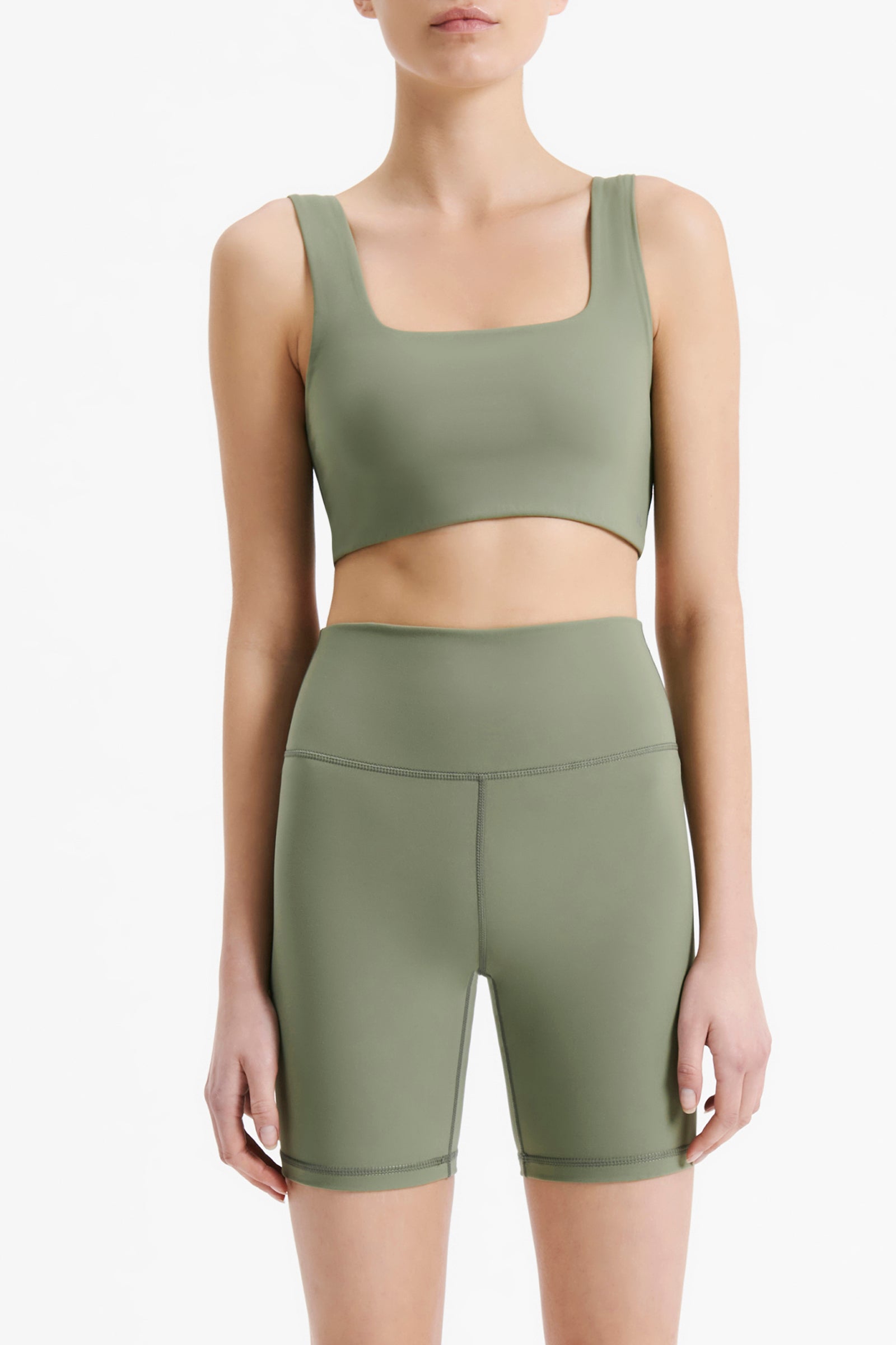 Nude Lucy Nude Active Square Neck Crop In a Green Willow Colour