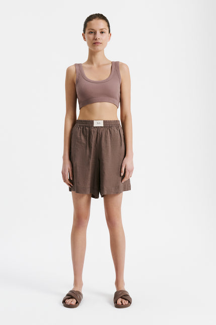 LOUNGE LINEN HERITAGE SHORT-Soot