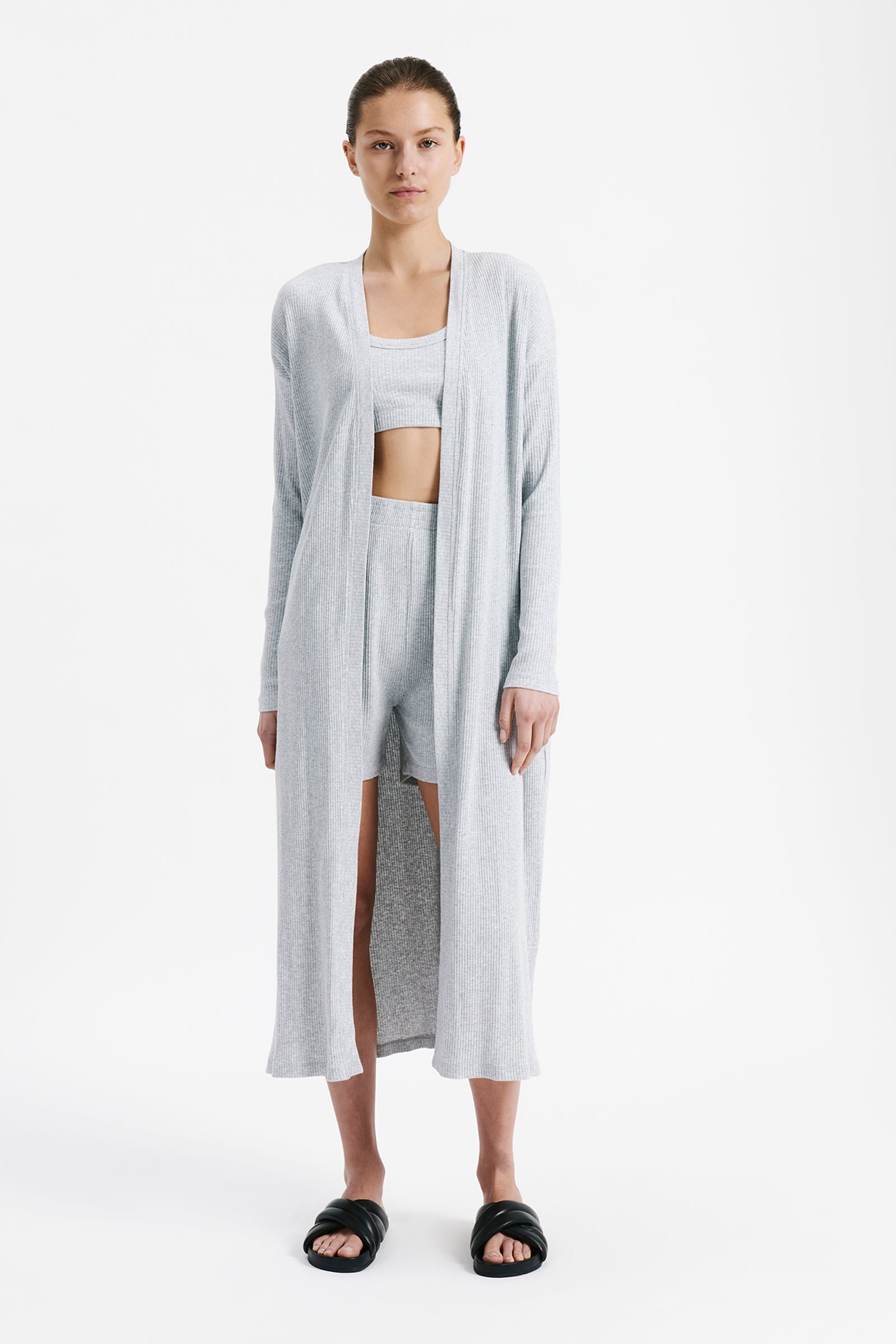 Nude Lucy Lounge Rib Longline Short In Grey Marle 