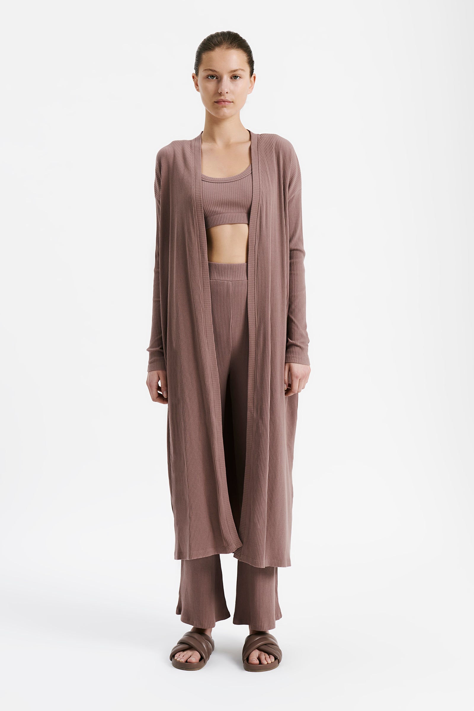 Nude Lucy Lounge Rib Cardigangan In Soot 