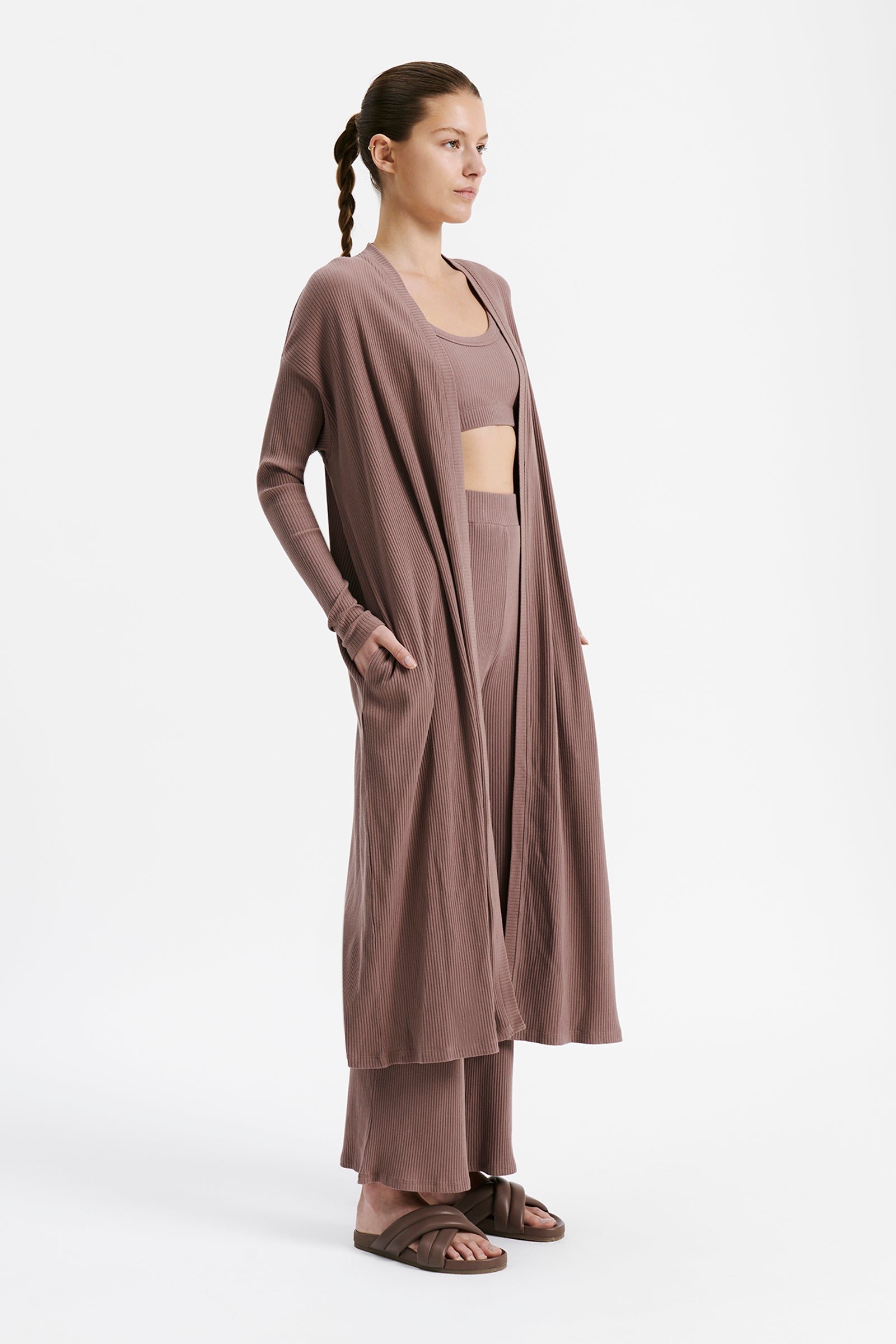 Nude Lucy Lounge Rib Cardigangan In Soot 