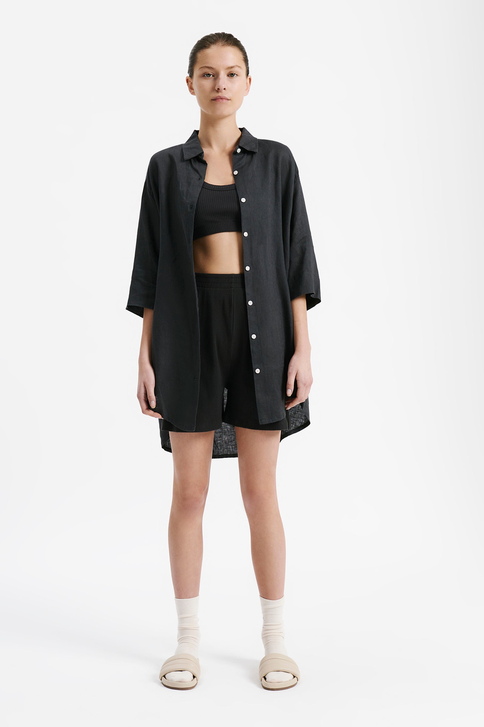 Lounge Ribbed Longline Short Coal 