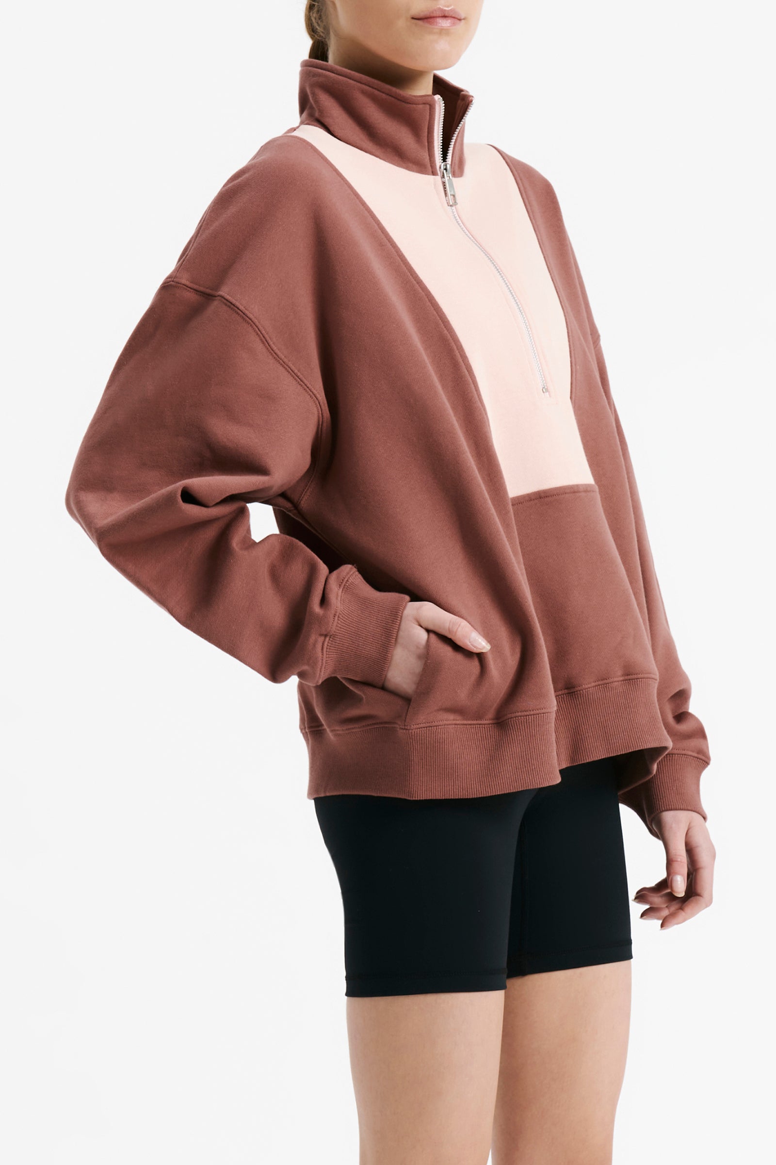 Nude Lucy Nude Active Contrast Zip Sweat In Rosewood 