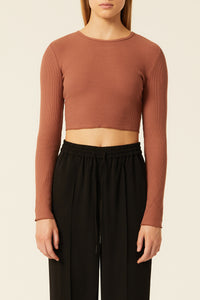 Nude Lucy Cameron Waffle Long Sleeve Tee in a Light Brown Brandy Colour