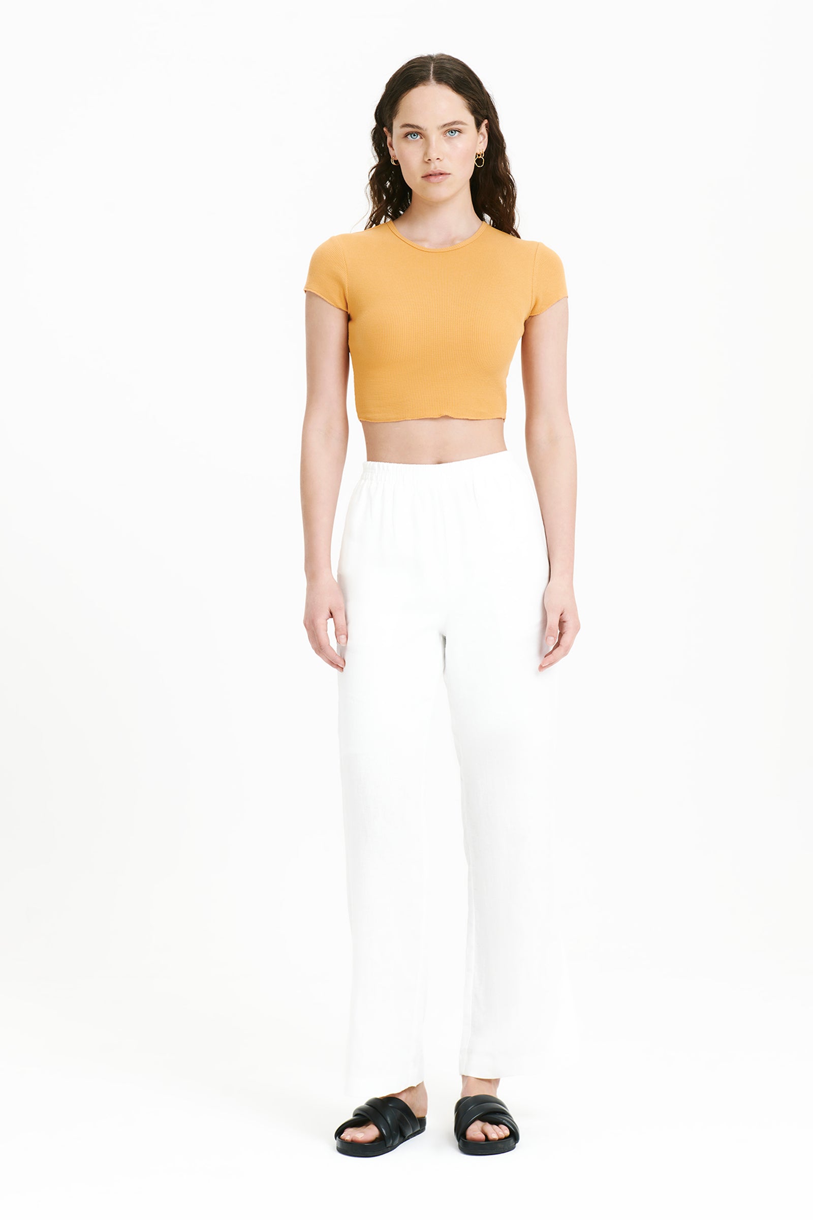Nude Lucy Cameron Waffle Tee In An Orange Mandarin Colour 