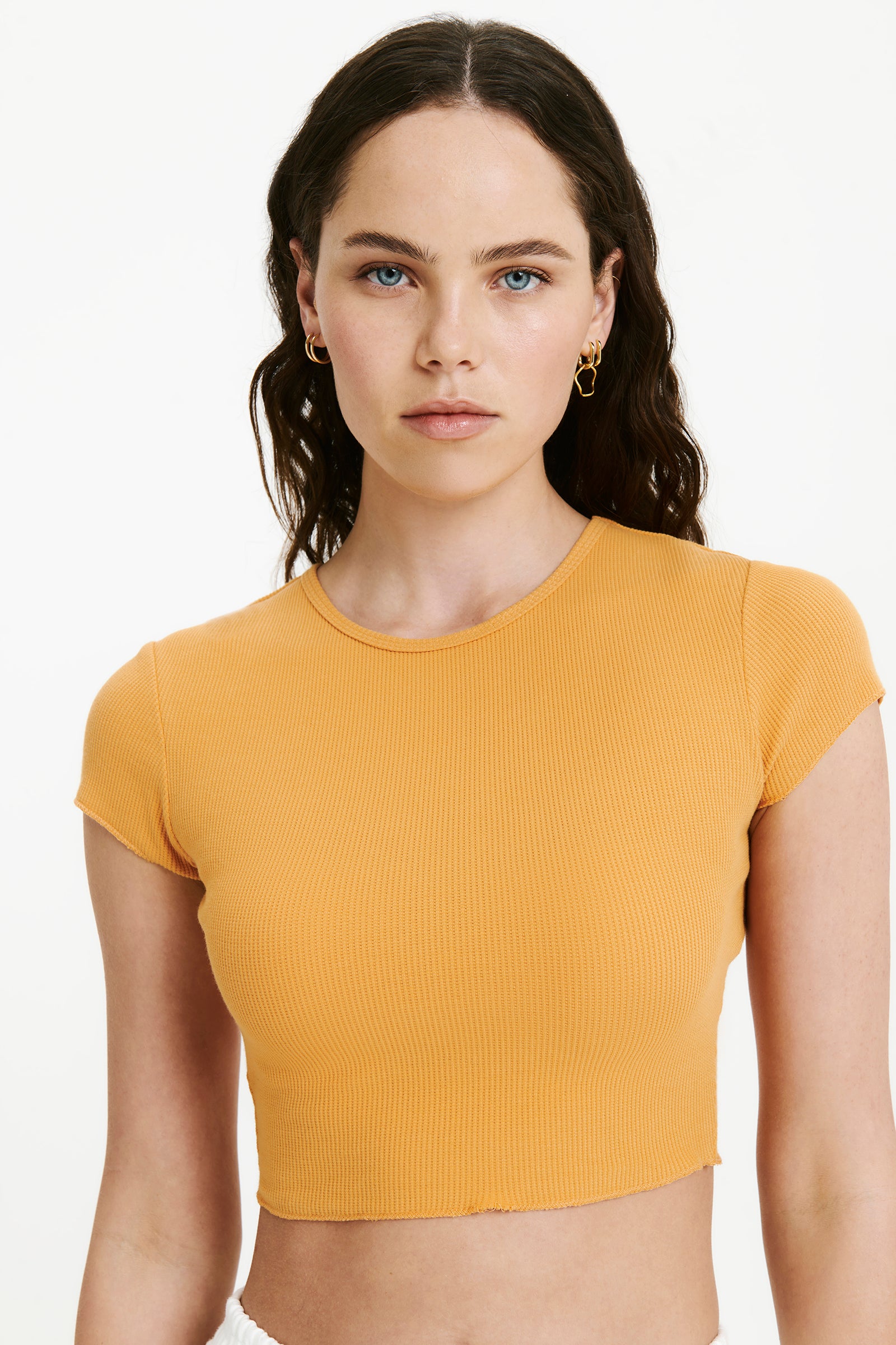 Nude Lucy Cameron Waffle Tee In An Orange Mandarin Colour 