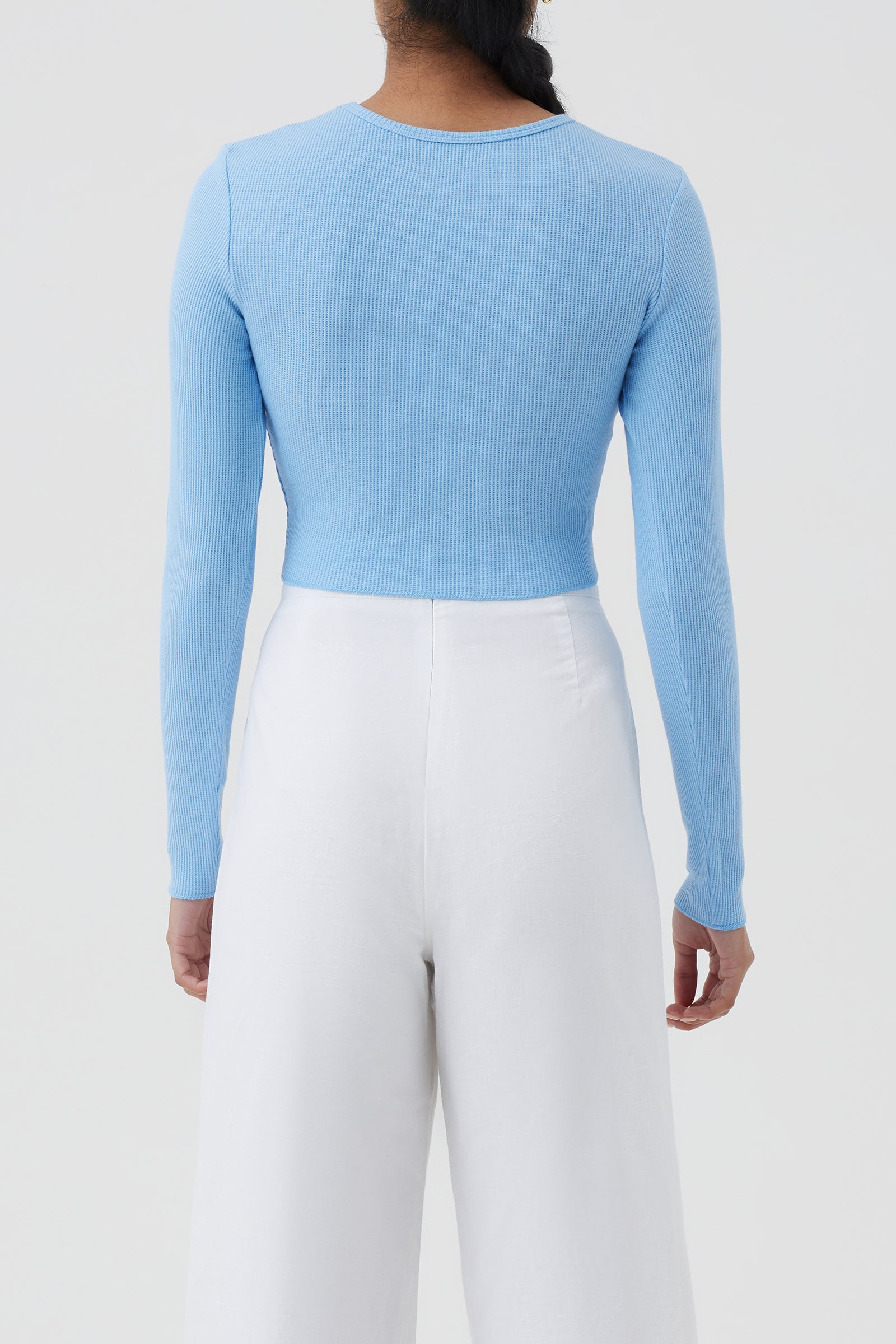 Nude Lucy Cameron Waffle Long Sleeve Tee In A Blue Horizon Colour 