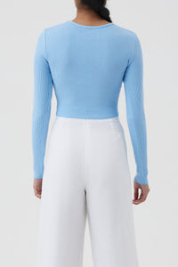Nude Lucy Cameron Waffle Long Sleeve Tee In a Blue Horizon Colour