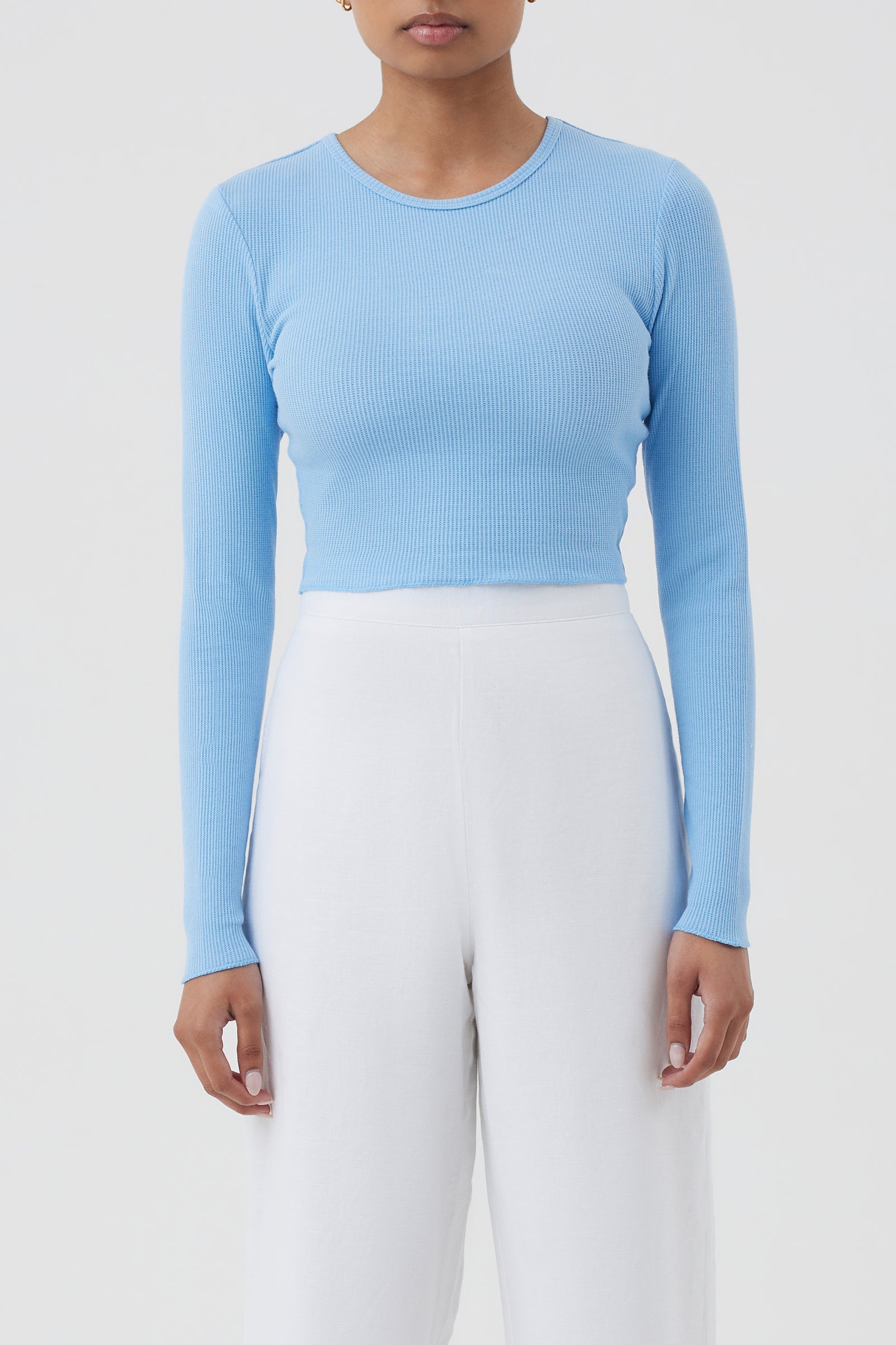 Nude Lucy Cameron Waffle Long Sleeve Tee In A Blue Horizon Colour 