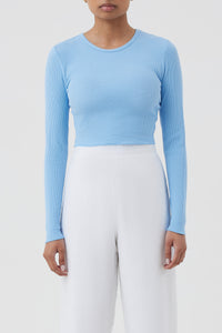 Nude Lucy Cameron Waffle Long Sleeve Tee In a Blue Horizon Colour