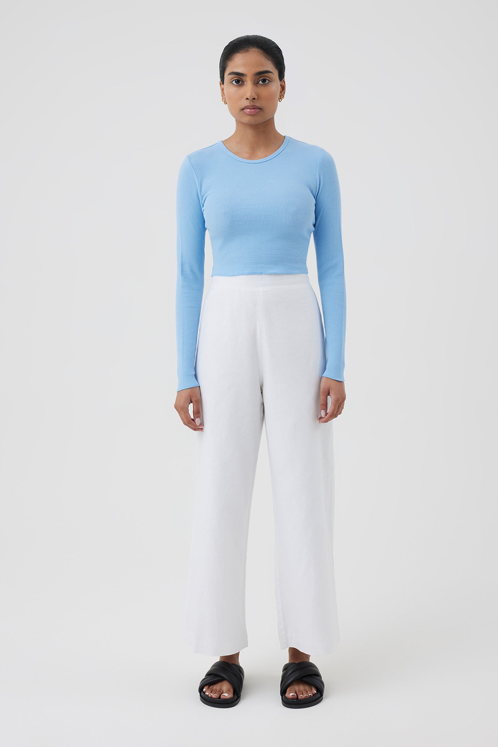 Nude Lucy Cameron Waffle Long Sleeve Tee In A Blue Horizon Colour 