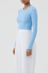 Nude Lucy Cameron Waffle Long Sleeve Tee In a Blue Horizon Colour