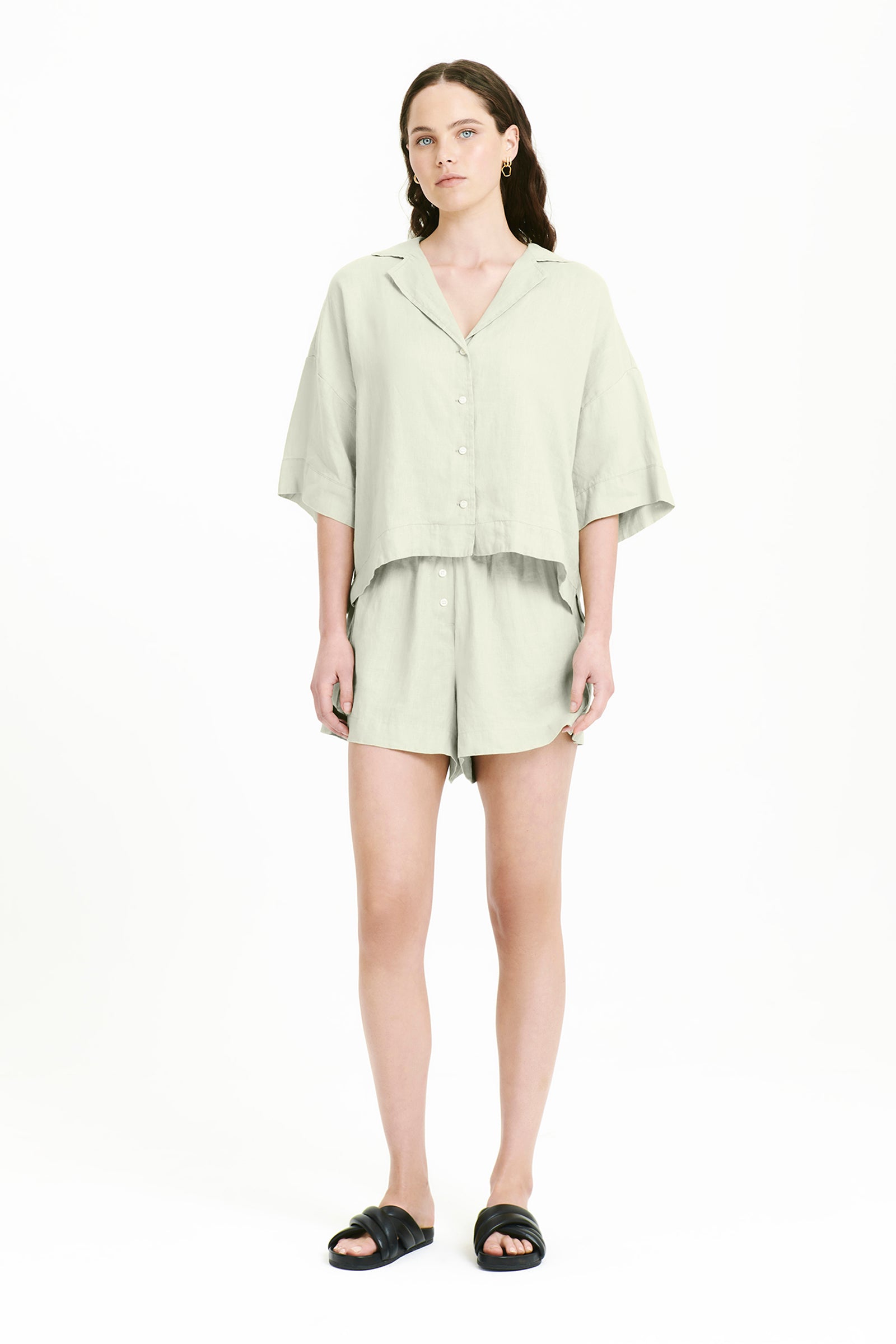 Nude Lucy Lounge Linen Shirt In Eucalyptus 