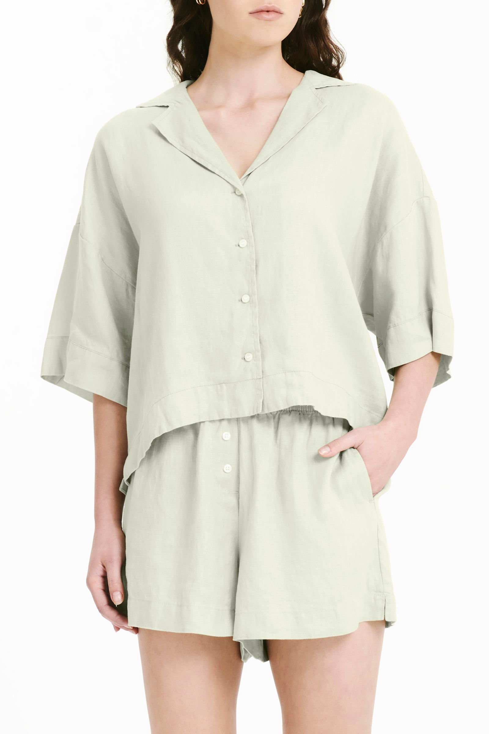 Nude Lucy Lounge Linen Shirt In Eucalyptus 