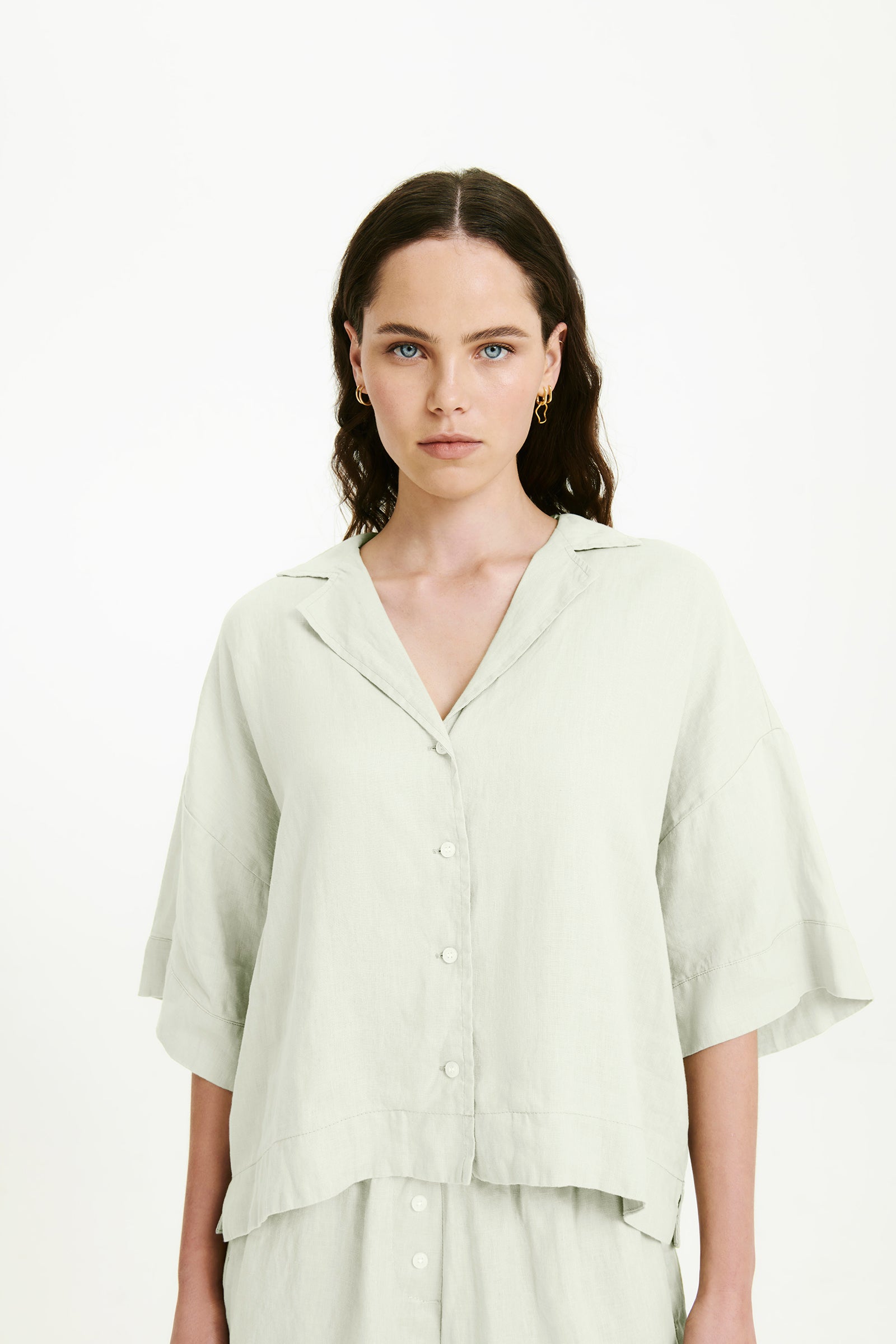 Nude Lucy Lounge Linen Shirt In Eucalyptus 