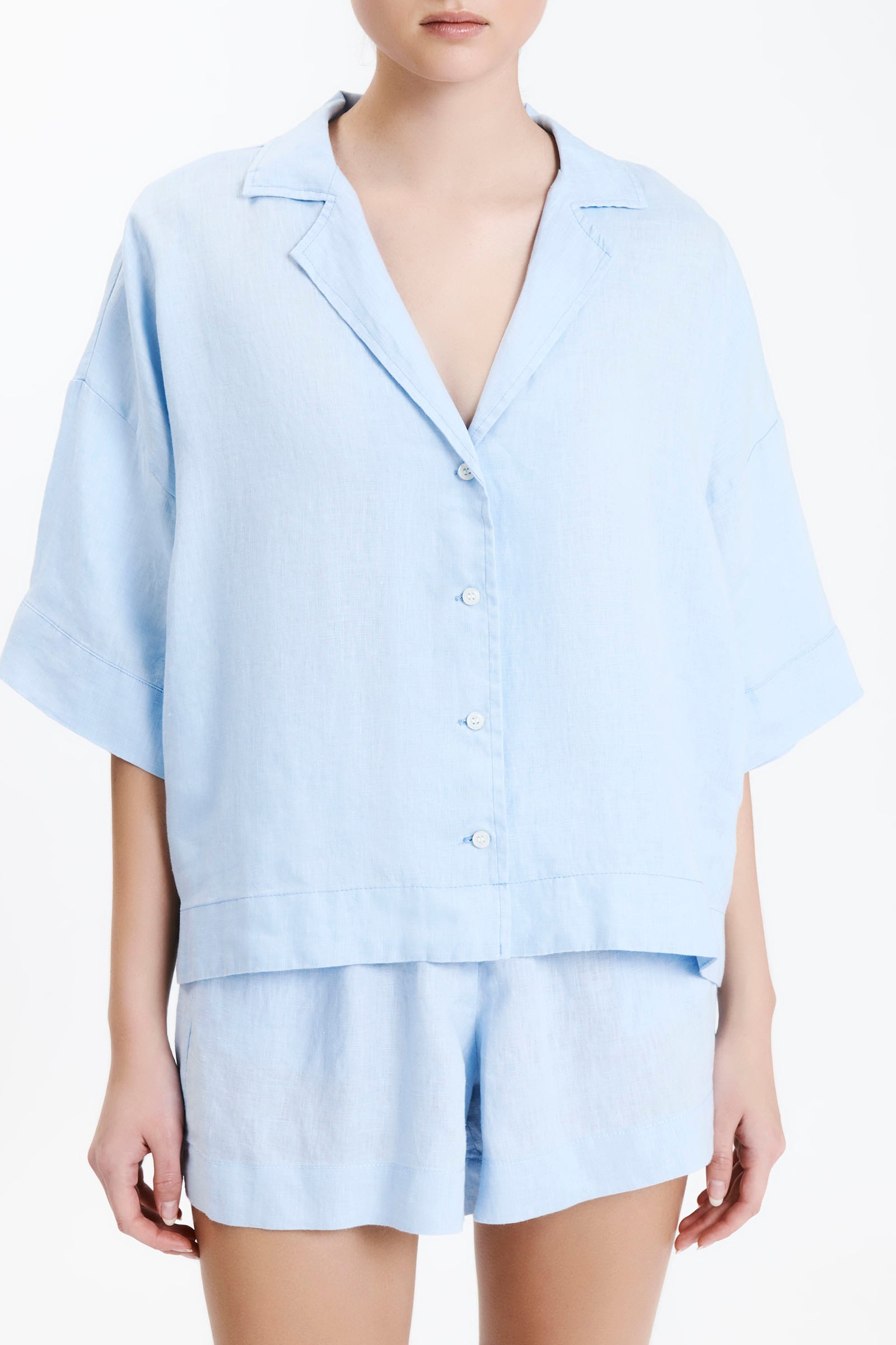 Nude Lucy Lounge Linen Shirt In A Blue Sky Colour 
