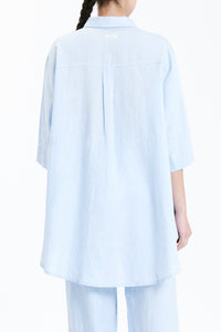 Nude Lucy Lounge Linen Longline Shirt in a Blue Sky Colour