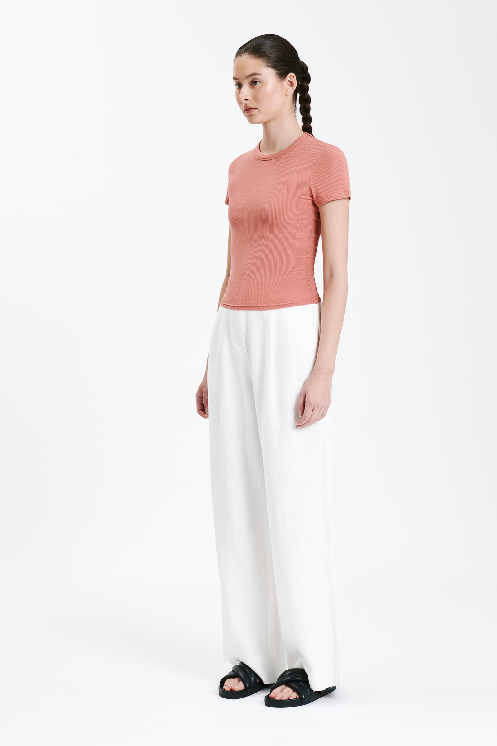 Nude Lucy Monroe Organic Rib Tee In A Light Brown Henna Colour 