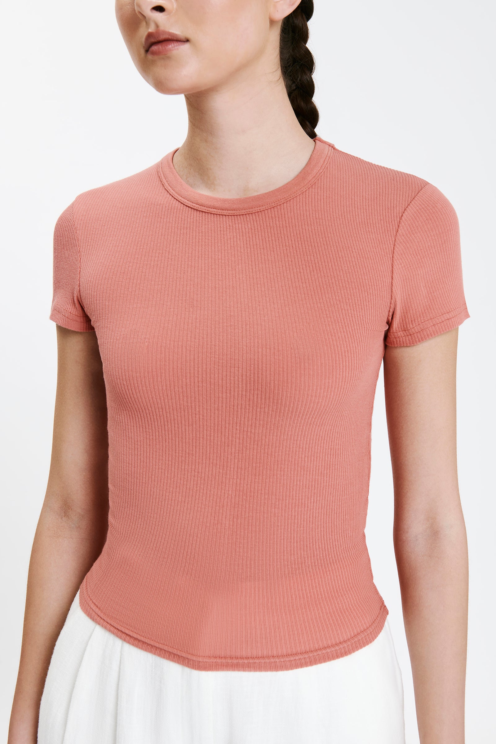 Nude Lucy Monroe Organic Rib Tee In A Light Brown Henna Colour 