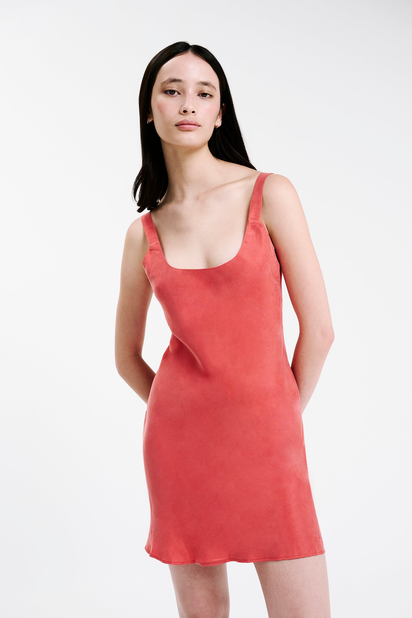 Nude Lucy Harlow Cupro Mini Dress In A Pink & Orange Toned Coral Colour 
