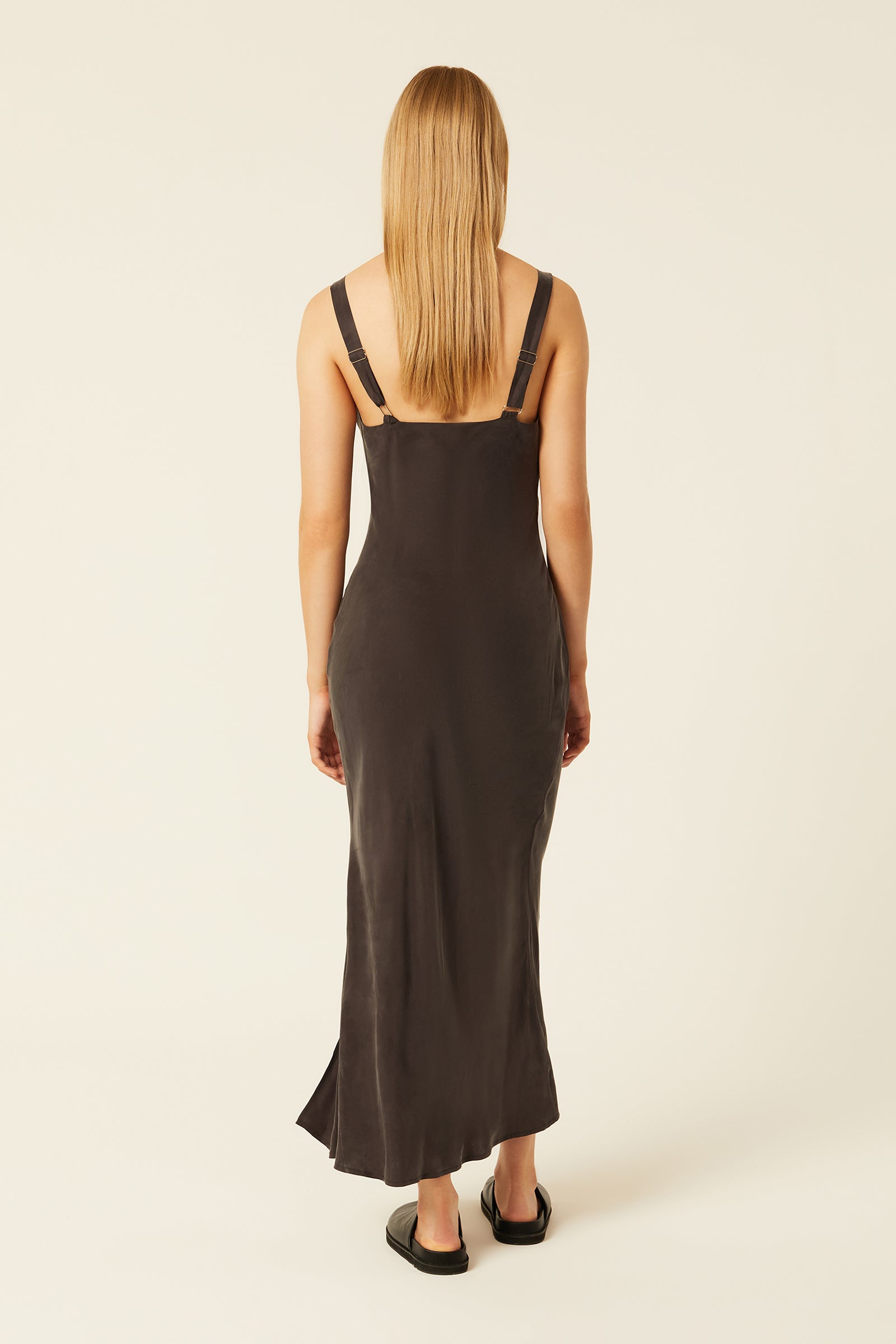 Harlow Cupro Slip Dress Coal 