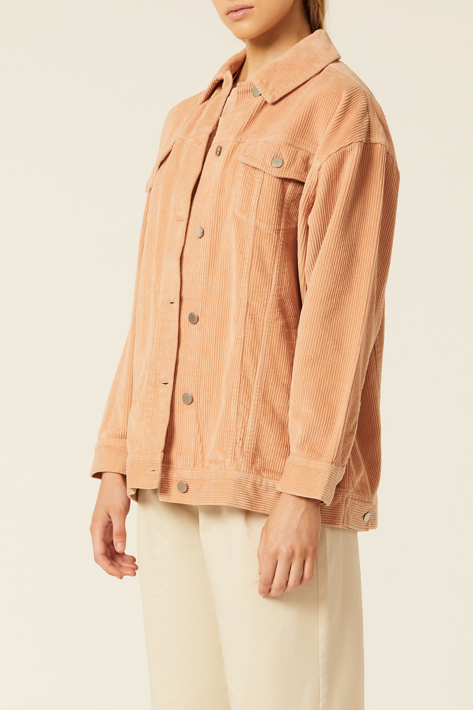 Nude Lucy Binx Longline Cord Jacket In a Orange Clay Colour