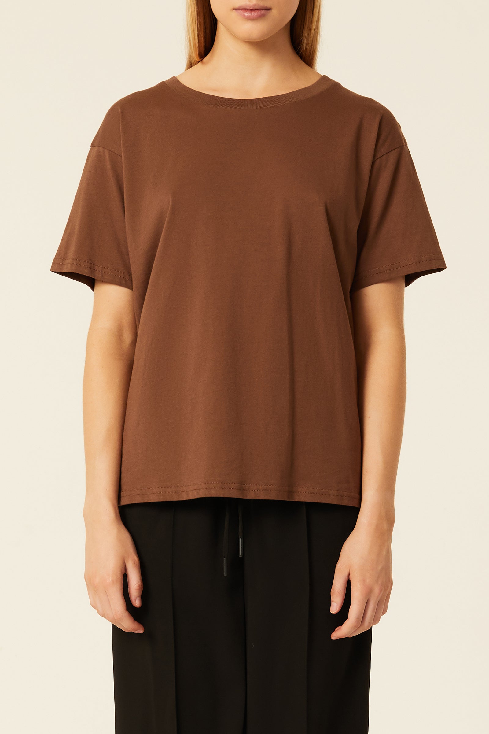 Nude Lucy Frankie Organic Boyfriend Tee In A Deep Brown Espresso Colour
