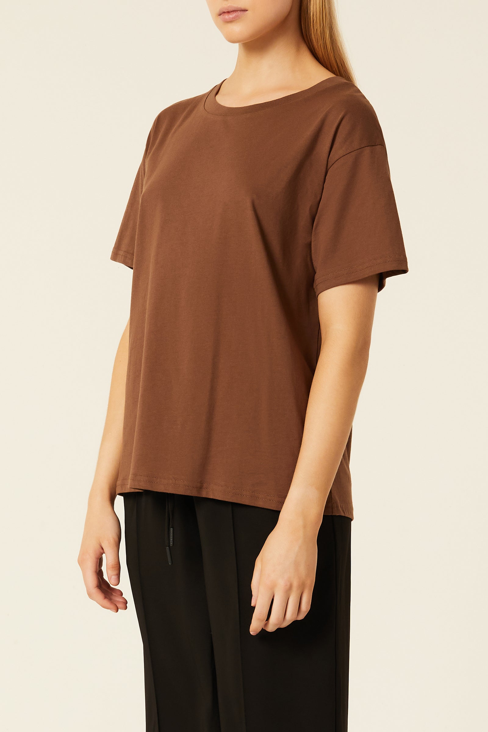 Nude Lucy Frankie Organic Boyfriend Tee In A Deep Brown Espresso Colour