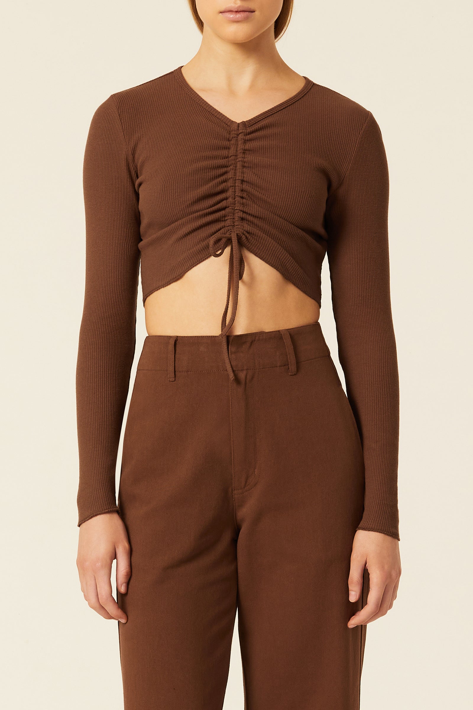 Nude Lucy Lane Drawstring Tee In A Deep Brown Espresso Colour 