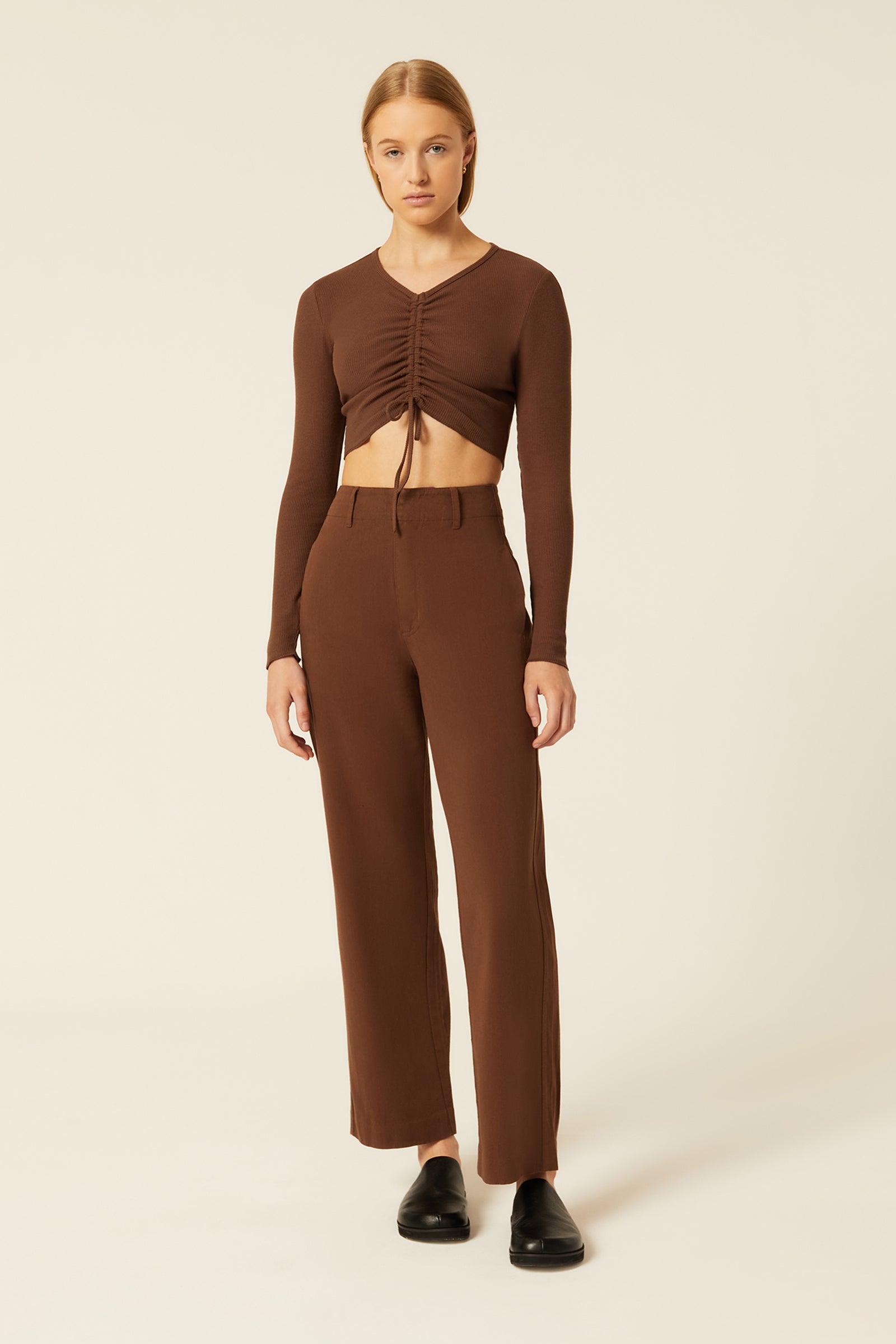 Nude Lucy Lane Drawstring Tee In A Deep Brown Espresso Colour 